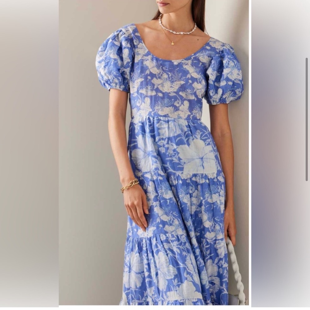 LoveShackFancy karalie blue floral dress in salty seas - Picture 5 of 7